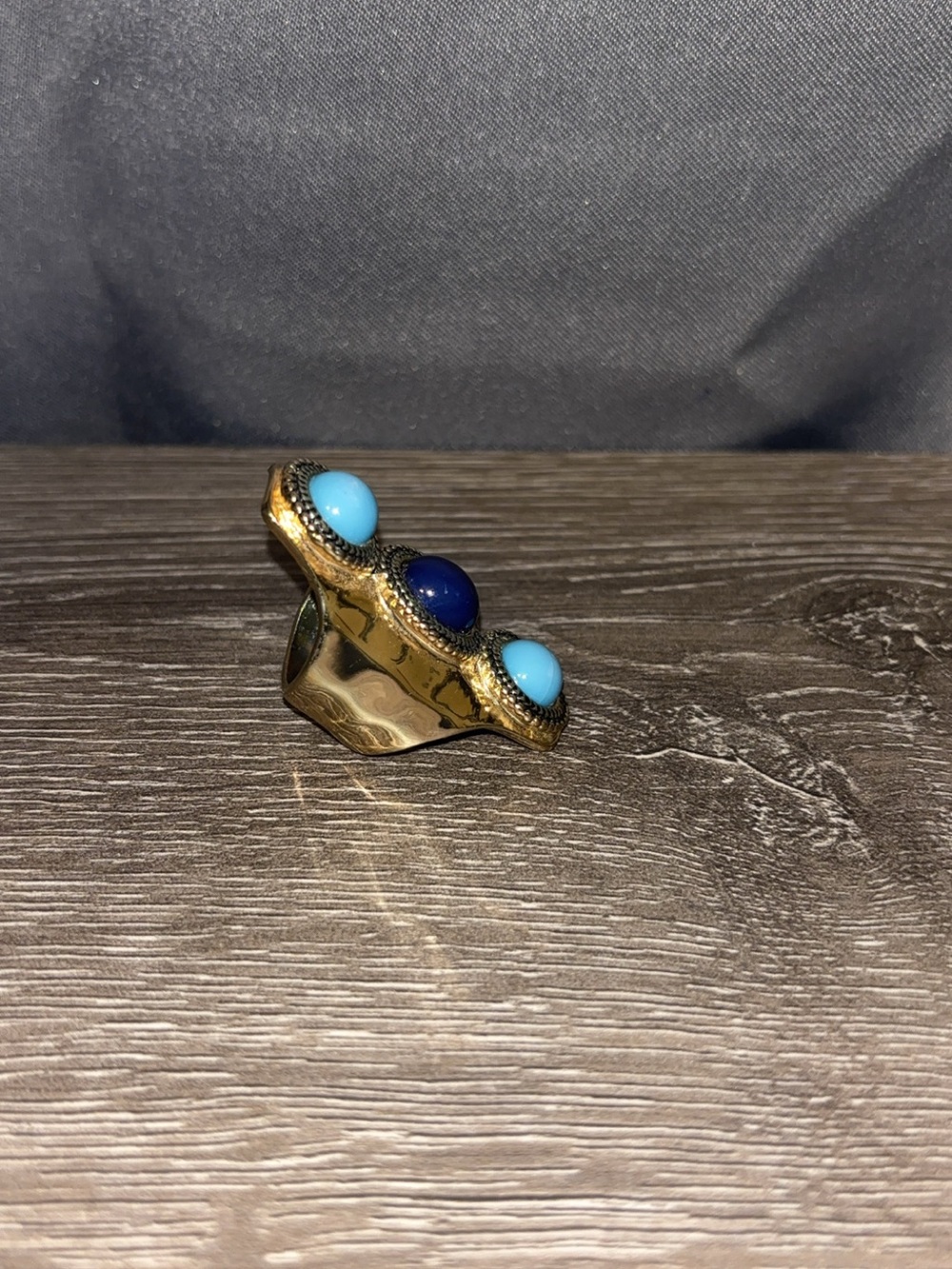 Sam Edelman Gold-Tone Ring with Turquoise and Navy Cabochons - Picture 3 of 7